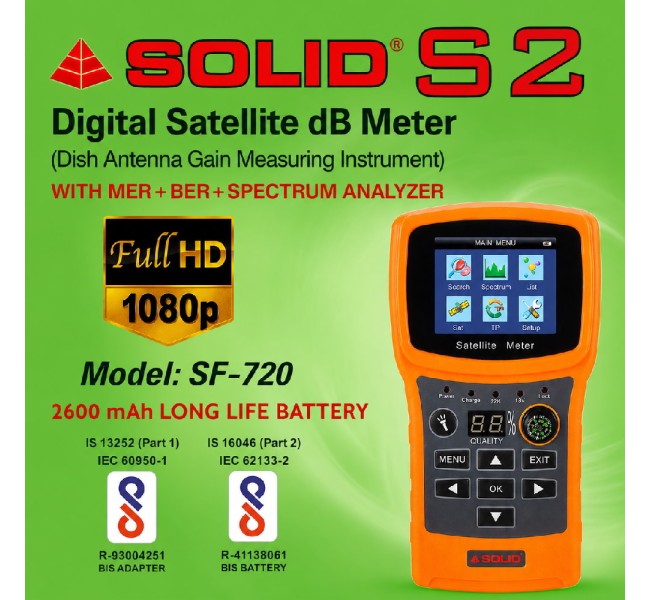 SOLID SF-720 Rechargeable Digital Satellite dB Meter with Torch SOLID SF-720 Rechargeable Digital Satellite dB Meter with Torch
