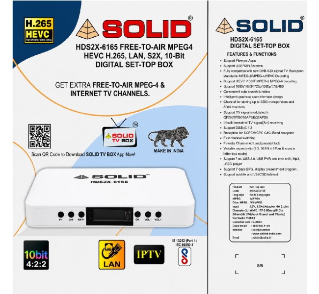 SOLID HDS2X-6165 H.265 10Bits HEVC S2X FullHD FTA Set-Top Box SOLID HDS2X-6165 H.265 10Bits HEVC S2X FullHD FTA Set-Top Box