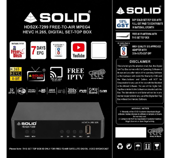 SOLID HDS2X-7299 HEVC 8bits H.265 Free-To-Air Set-Top Box SOLID HDS2X-7299 HEVC 8bits H.265 Free-To-Air Set-Top Box