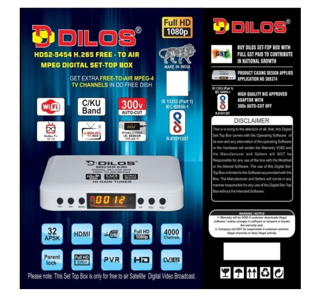 DILOS HDS2-5454 H.265 FREE - TO AIR MPEG 4 DIGITAL SET-TOP BOX