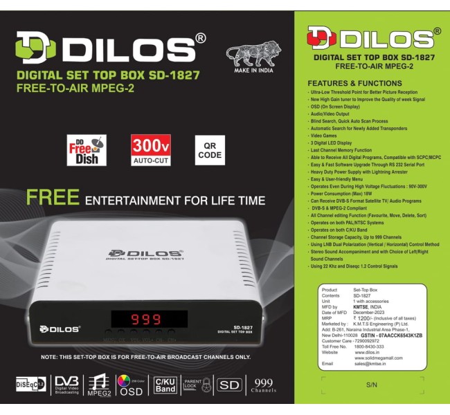 Dilos SD-1827 MPEG-2 SD DVB-S Digital FTA Set-Top Box