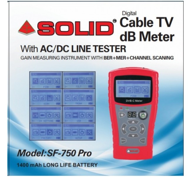 SOLID SF-750PRO DVB-C (BER+MER) Cable TV dB Meter with AC / DC (Black & white Display)