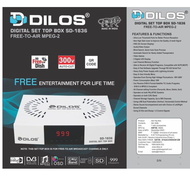 Dilos SD-1836 MPEG-2 SD DVB-S Digital FTA Set-Top Box