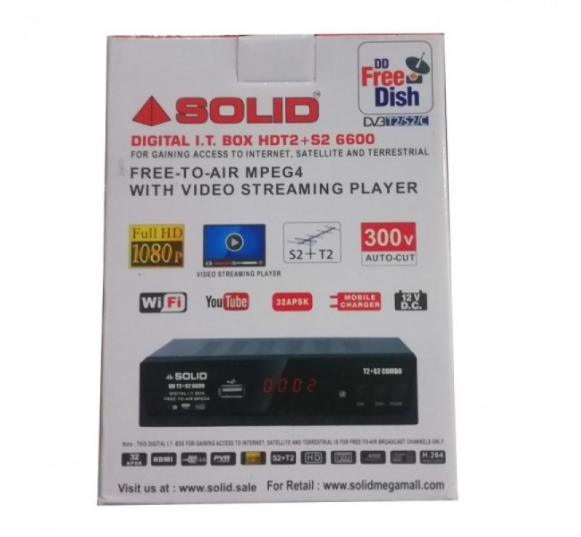 SOLID HDT2+S2-6600 FreeToAir Satellite, Terrestrial, and Internet Video Streaming IT-Box