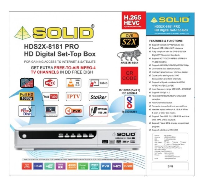 SOLID HDS2X-8181PRO H.265 T2-MI HEVC DVB-S2X FullHD FTA  Set-Top Box